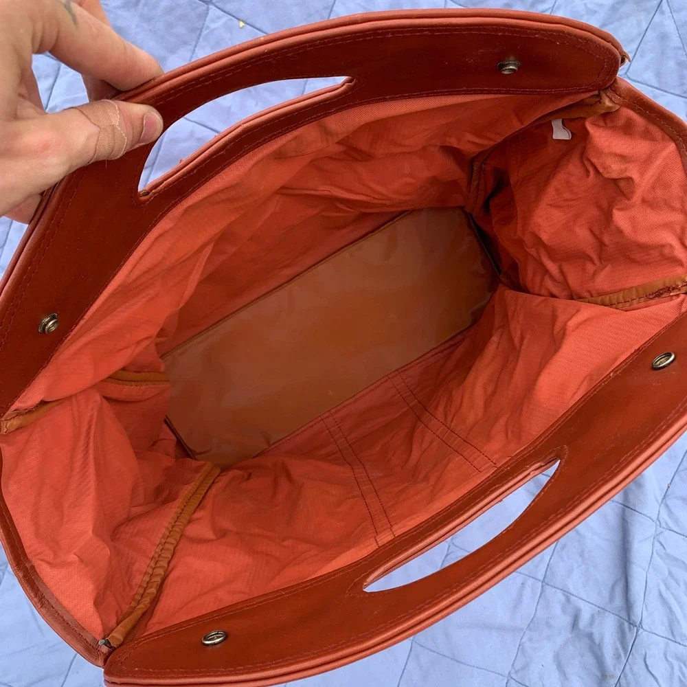Vintage 90s corduroy shopper bag w/ leather trim in rust-orange